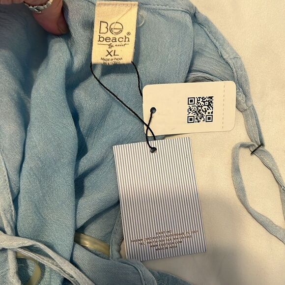 NWT BE beach size XL adjustable spaghetti strap blue embroidered sheer sundress - Picture 5 of 12